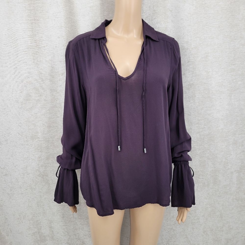 Paige Black Cherry Tie Neck Cuff Long Sleeve Boho Poet Blouse Top Renaissance